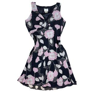 ICE Black Pink Floral Sleeveless Dress Size 14